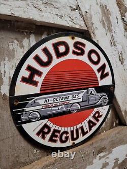 Vintage Hudson Porcelain Motor Oil Regular Hi-octane Gas Pump Plate Sign 12