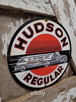 Vintage Hudson Porcelain Motor Oil Regular Hi-octane Gas Pump Plate Sign 12