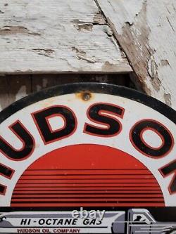 Vintage Hudson Porcelain Motor Oil Regular Hi-octane Gas Pump Plate Sign 12