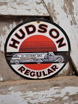 Vintage Hudson Porcelain Motor Oil Regular Hi-octane Gas Pump Plate Sign 12