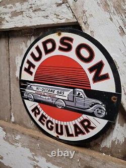 Vintage Hudson Porcelain Motor Oil Regular Hi-octane Gas Pump Plate Sign 12