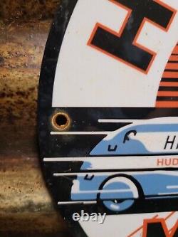 Vintage Hudson Porcelain Sign Motor Oil Gas Pump Plate Automobile Supply 12