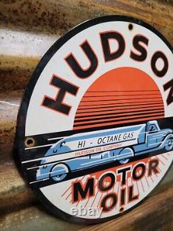 Vintage Hudson Porcelain Sign Motor Oil Gas Pump Plate Automobile Supply 12