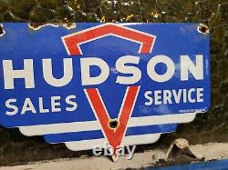 Vintage Hudson Porcelain Sign Old Oil Service Station Automobile Dealer Car Sale