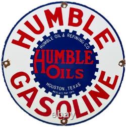 Vintage Humble Gasoline Porcelain Sign Motor Oil Gas Station Pump Plate Texas