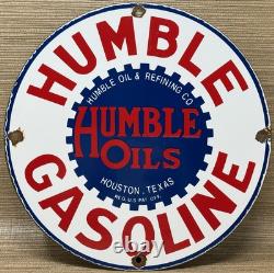 Vintage Humble Gasoline Porcelain Sign Motor Oil Gas Station Pump Plate Texas