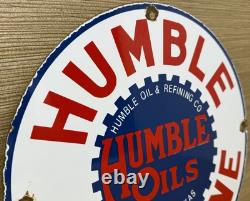 Vintage Humble Gasoline Porcelain Sign Motor Oil Gas Station Pump Plate Texas