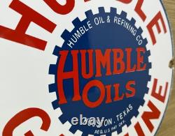 Vintage Humble Gasoline Porcelain Sign Motor Oil Gas Station Pump Plate Texas