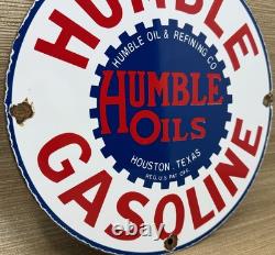 Vintage Humble Gasoline Porcelain Sign Motor Oil Gas Station Pump Plate Texas