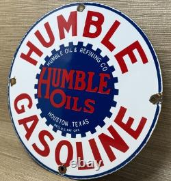 Vintage Humble Gasoline Porcelain Sign Motor Oil Gas Station Pump Plate Texas