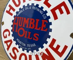 Vintage Humble Gasoline Porcelain Sign Motor Oil Gas Station Pump Plate Texas