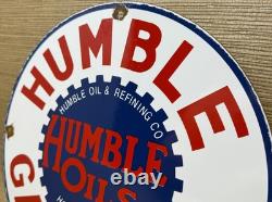 Vintage Humble Gasoline Porcelain Sign Motor Oil Gas Station Pump Plate Texas