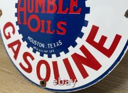 Vintage Humble Gasoline Porcelain Sign Motor Oil Gas Station Pump Plate Texas