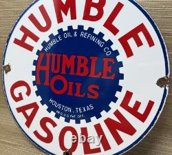Vintage Humble Gasoline Porcelain Sign Motor Oil Gas Station Pump Plate Texas