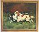 Vintage Hunting Scene Oil Painting Of Dogs, Signed
