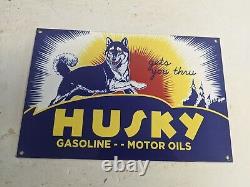 Vintage Husky Gasoline Motor Oils Porcelain Gas Pump Metal Sign