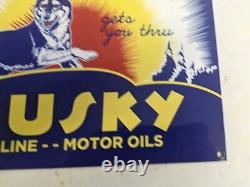 Vintage Husky Gasoline Motor Oils Porcelain Gas Pump Metal Sign