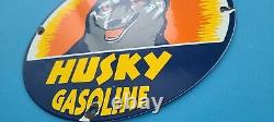 Vintage Husky Gasoline Porcelain Gas Motor Oil Service Station Dog Pump Sign