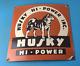 Vintage Husky Gasoline Sign Hi Power Gas Motor Oil Pump Porcelain Sign