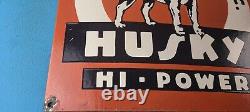 Vintage Husky Gasoline Sign Hi Power Gas Motor Oil Pump Porcelain Sign