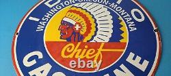 Vintage Idaho Gasoline Sign Indian Chief Gas Motor Oil Pump Porcelain Sign