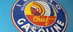Vintage Idaho Gasoline Sign Indian Chief Gas Motor Oil Pump Porcelain Sign