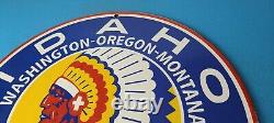 Vintage Idaho Gasoline Sign Indian Chief Gas Motor Oil Pump Porcelain Sign