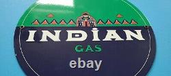 Vintage Indian Gasoline Porcelain Service Station Chief Pump Plate Gas Oil Sign