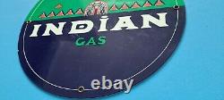 Vintage Indian Gasoline Porcelain Service Station Chief Pump Plate Gas Oil Sign