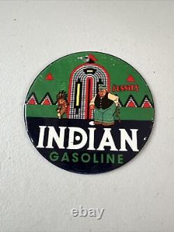 Vintage Indian Gasoline Porcelain Sign Gas Oil Pump Plate 4.5