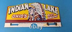 Vintage Indian Lake Porcelain Ohio's Gas Service Station Indian Topper Sign
