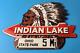 Vintage Indian Lake Sign State Park, Gas Motor Oil Pump Porcelain Indian Sign