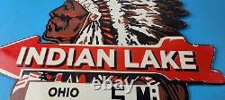 Vintage Indian Lake Sign State Park, Gas Motor Oil Pump Porcelain Indian Sign
