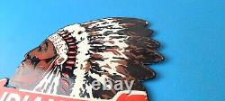 Vintage Indian Lake Sign State Park, Gas Motor Oil Pump Porcelain Indian Sign