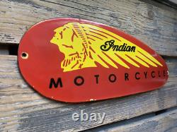 Vintage Indian Motorcycle Motor Oil Sales & Service Gasoline Gas Porcelain Sign