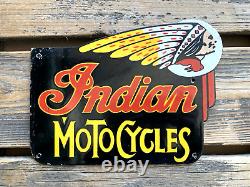 Vintage Indian Motorcycles Chief Motor Oil Sales & Service Gas Porcelain Sign