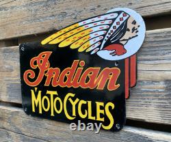 Vintage Indian Motorcycles Chief Motor Oil Sales & Service Gas Porcelain Sign