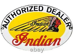 Vintage Indian Motorcycles Porcelain Sign, Dealership, Motor Bike Harley Gas Oil