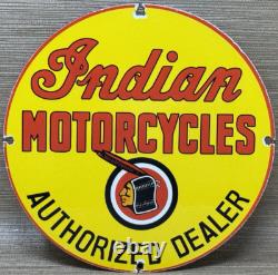 Vintage Indian Motorcycles Porcelain Sign Dealership Motor Bike Harley Gas Oil