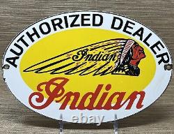 Vintage Indian Motorcycles Porcelain Sign, Dealership, Motor Bike Harley Gas Oil