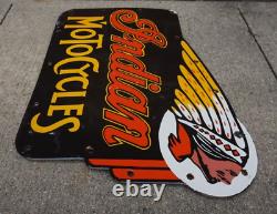 Vintage Indian Motorcycles Porcelain Sign Rare Gas Oil Service Station Pump Ad