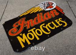 Vintage Indian Motorcycles Porcelain Sign Rare Gas Oil Service Station Pump Ad