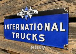 Vintage International Trucks Motor Oil Pump Service Gas Station Porcelain Sign