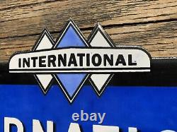 Vintage International Trucks Motor Oil Pump Service Gas Station Porcelain Sign