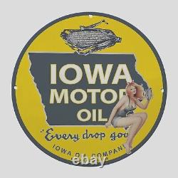 Vintage Iowa Motor Oil 1930 Oil Porcelain Gas Pump Sign