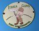 Vintage Ithaca Guns Porcelain Shotgun Dealer Shells Gas Pump Plate Hunting Sign