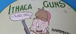 Vintage Ithaca Guns Porcelain Shotgun Dealer Shells Gas Pump Plate Hunting Sign