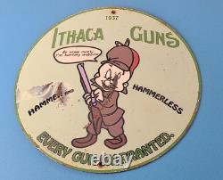 Vintage Ithaca Guns Sign Firearm Sales Shop Porcelain Gas Oil Pump Plate Sign
