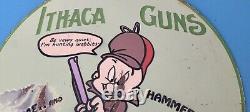 Vintage Ithaca Guns Sign Firearm Sales Shop Porcelain Gas Oil Pump Plate Sign