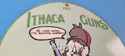 Vintage Ithaca Guns Sign Firearm Sales Shop Porcelain Gas Oil Pump Plate Sign